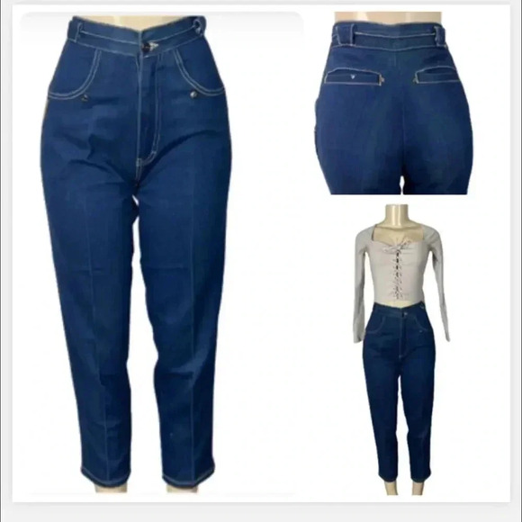 Gitano 80’s vintage Denim Jeans BLUE HIGH WAISTED ANKLE CROPPED SIZE XS - Picture 1 of 12